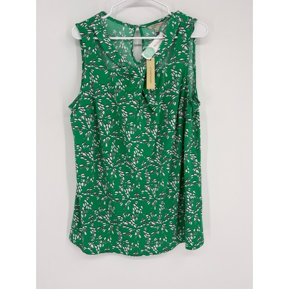 41 Hawthorn Knit Top Womens 2X Green Jaslinda Twist Neckline Abstract Sleeveless